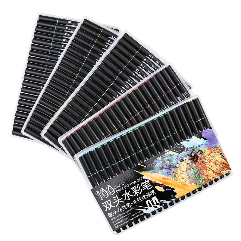 Günstige 100 farbe Dual Pinsel Pen Set Aquarell Stift für Kinder Schriftzug Zeichnung Buchung Kalligraphie Pinsel Marker Kunst Liefert