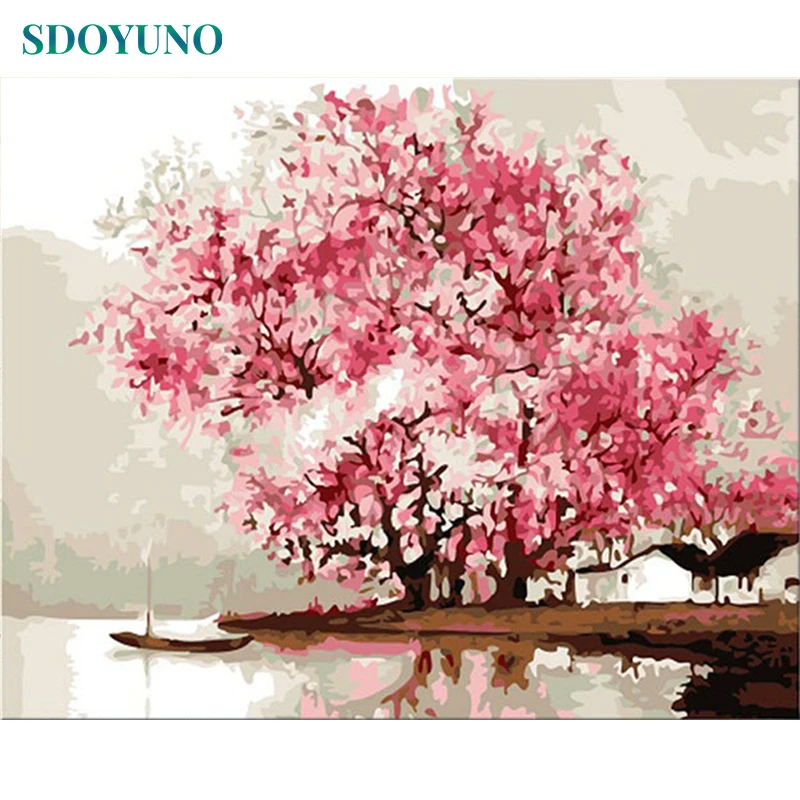 

SDOYUNO Frame Peach Blossom DIY Painting By Numbers Landscape Modern Wall Art Canvas Painting Unique Gift For Home Decor 40x50