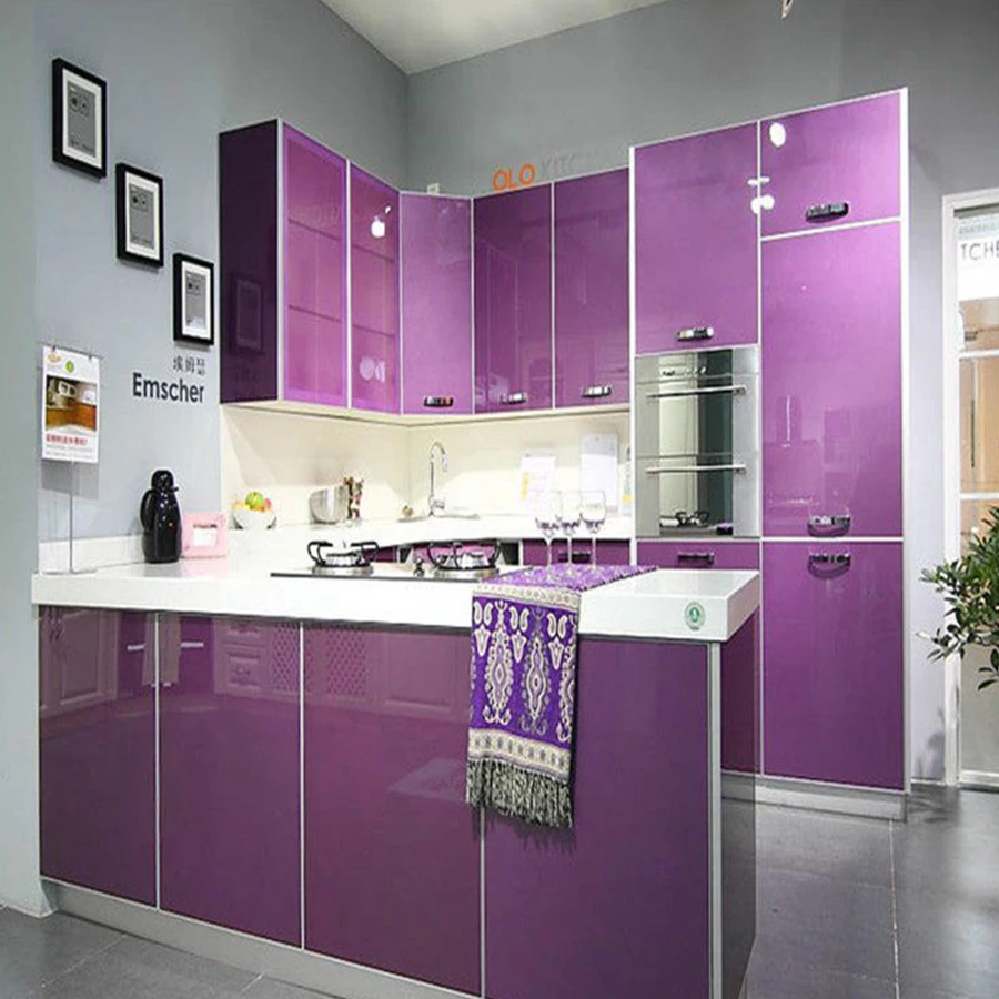 Glossy DIY Decorative Sticker Vinyl PVC Self Adhesive Wallpapers for Kitchen Cabinet Wall Stickers Furniture Waterproof Film