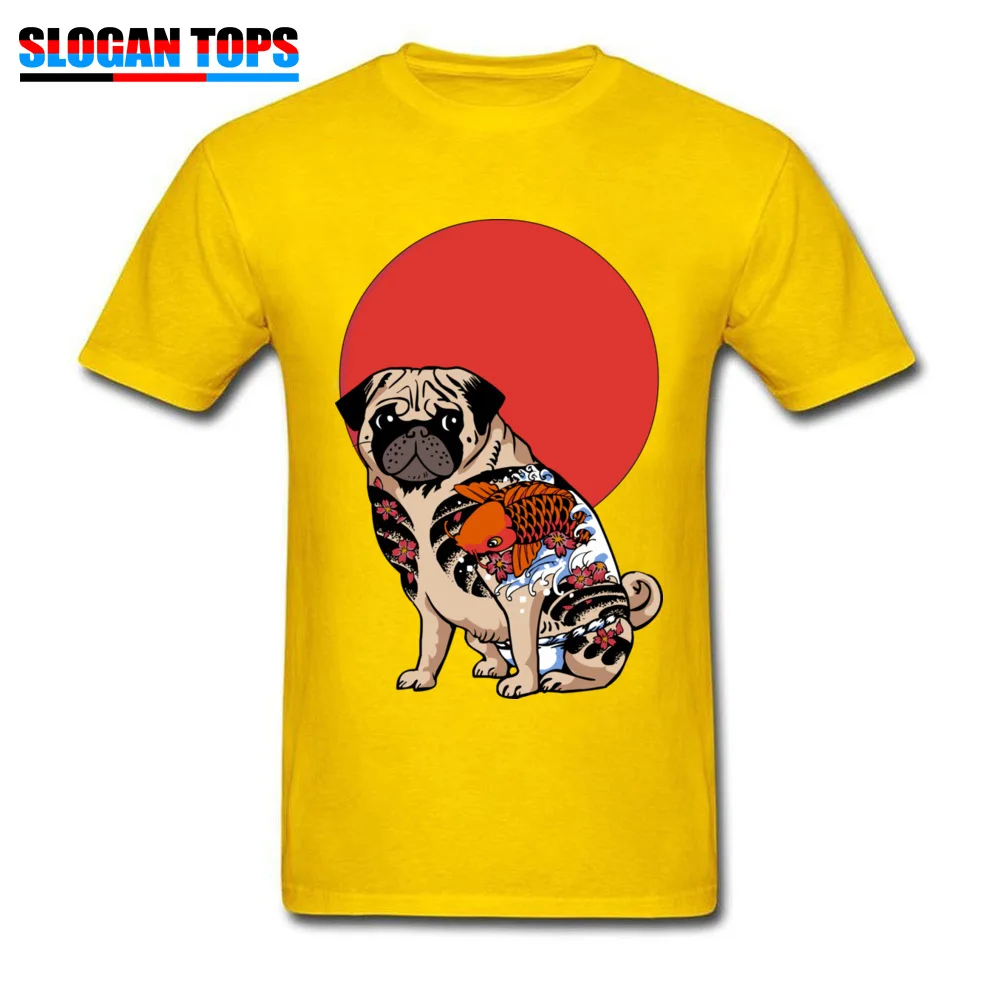 YAKUZA PUG T Shirts Coupons Short Sleeve Leisure Cotton Fabric Round Collar Men Tops Shirt Classic T Shirts ostern Day YAKUZA PUG yellow