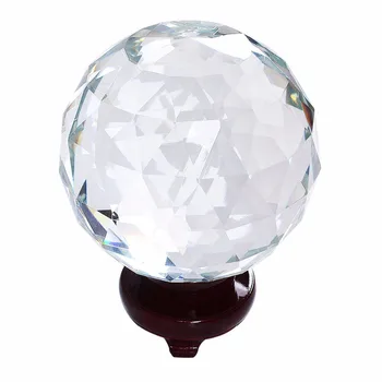 

LONGWIN 110mm D Faceted Crystal Ball Prisms Light Reflection Rotable Wood Stand Ship From UK