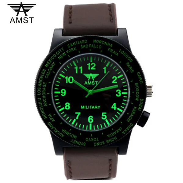 

Best selling AMST Brand Fashion Men Watches Luminous leather starp 50M waterproof Military Men's Quartz Watch Wristwatches