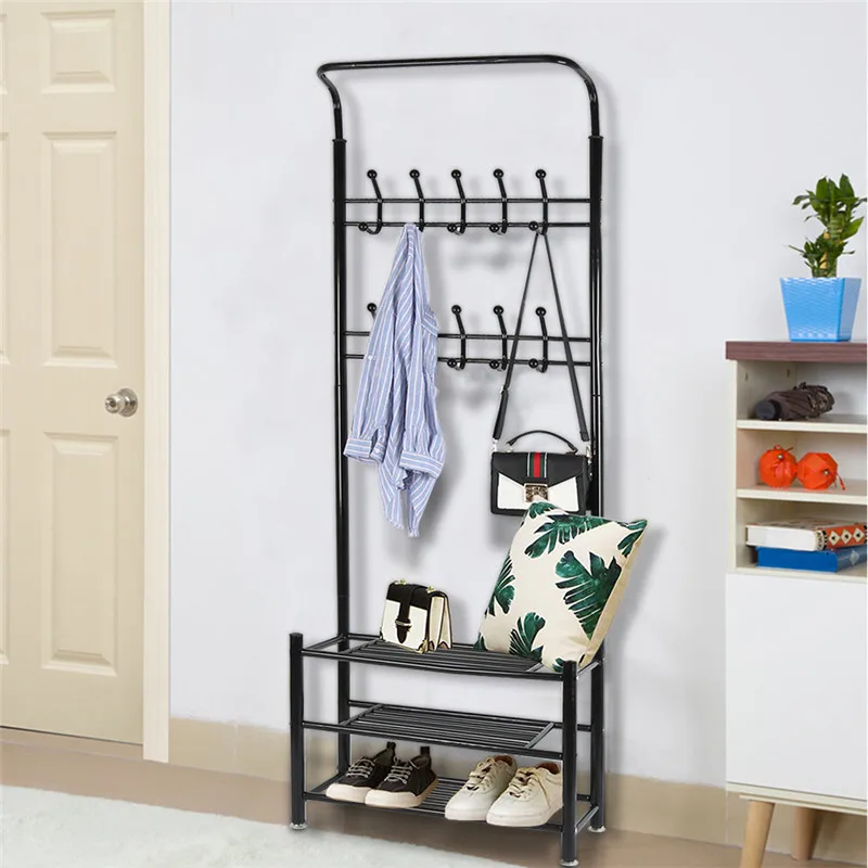

Multifunctional Garment Coat Hanger Shoe Rack Shoes Organizer Shelves Hanger Stand Hanging Hooks for Living Room Bathroom HWC