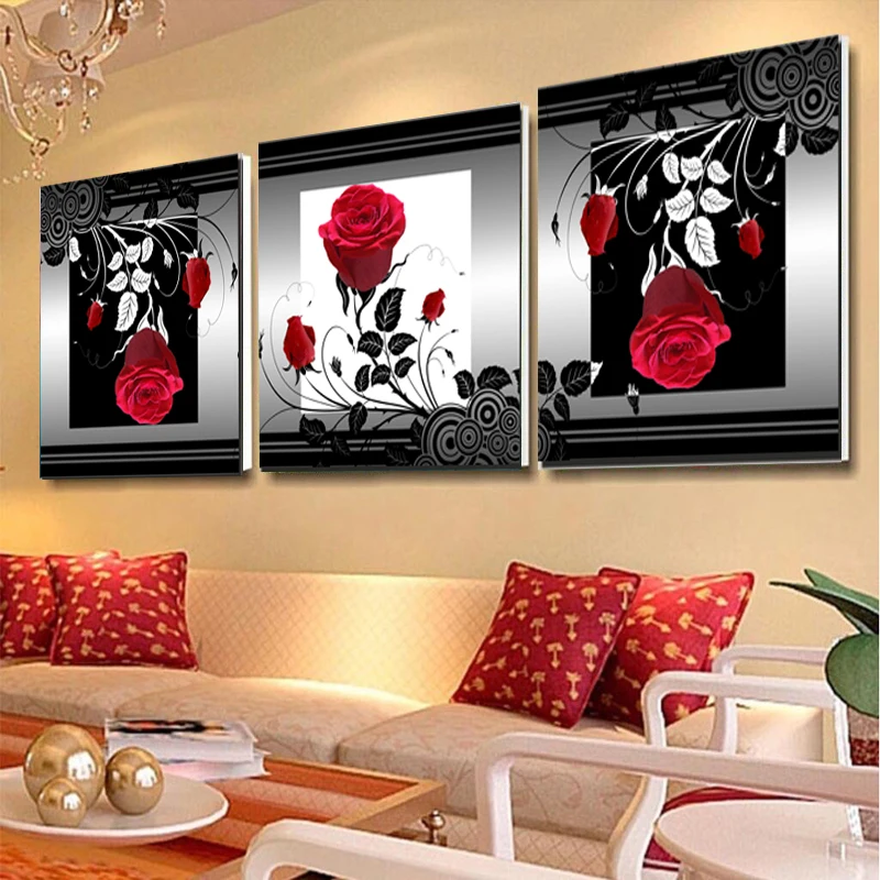 3 Панели современные печатные красные розы картины на холсте украшения холст искусство настенные картины пейзаж гостиная домашний декор