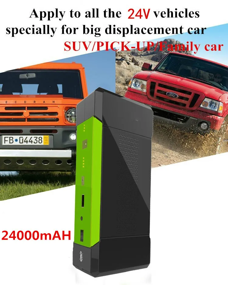 Updated 24000mah 1000A Peak Jump Starter LED Flashlight Power Bank Auto Battery Supply Phone Power