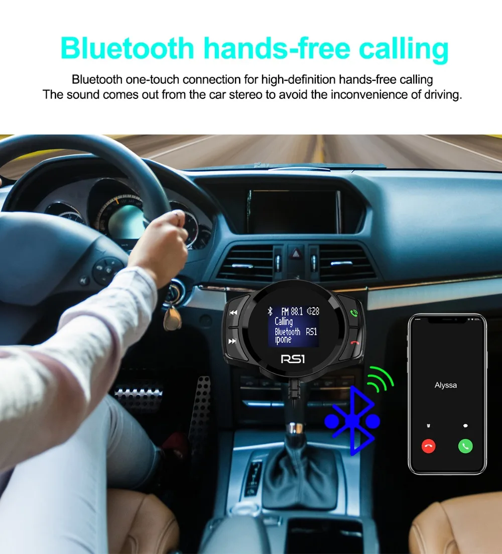 JINSERTA Bluetooth FM передатчик Автомобильный mp3 плеер FM модулятор громкой связи двойной USB 2.1A быстрое зарядное устройство для iPhone X