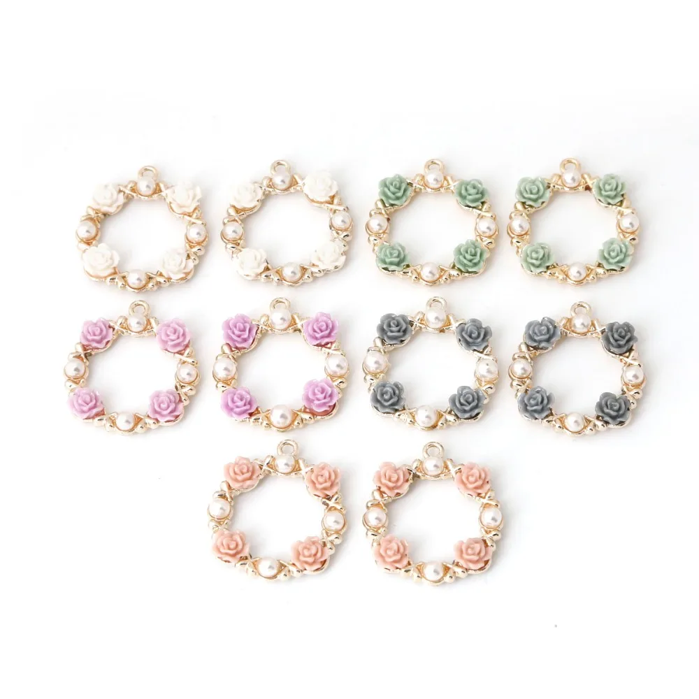 

2Pcs/Lot Resin Flower Heart Shape 25mm Gold Color Plated with white pearl imitation beads cabochon DIY earrings Findings Jewelry