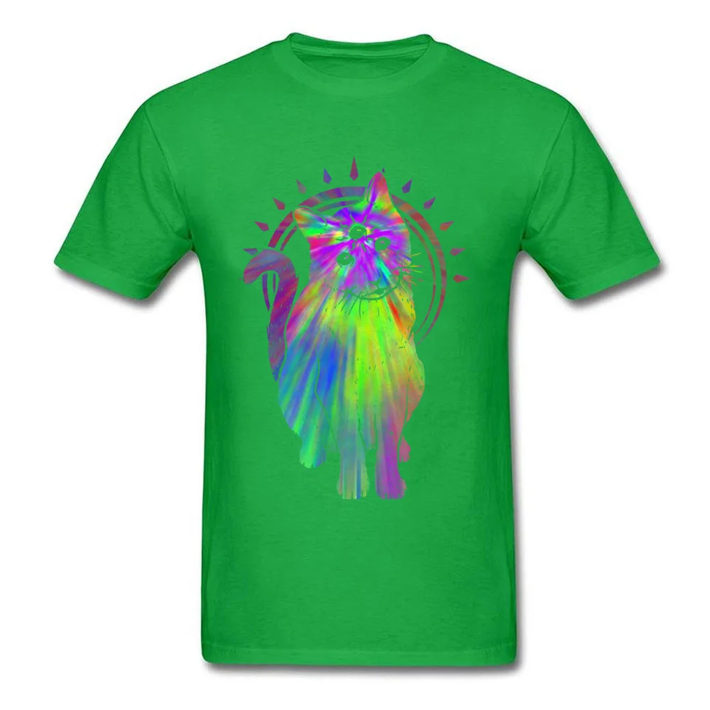 Psychic psychedelic trippy cat T Shirt New Fashion Mens ostern Day Tops & Tees Printed On Clothing Shirt Round Neck Pure Cotton Psychic psychedelic trippy cat green