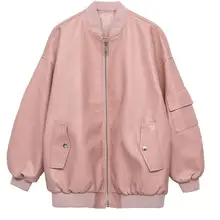 Женская спортивная одежда из искусственной кожи на весну и осень куртка на молнии Женская Повседневная бейсбольная куртка больших размеров Верхняя одежда XXL~ 4XL TB282