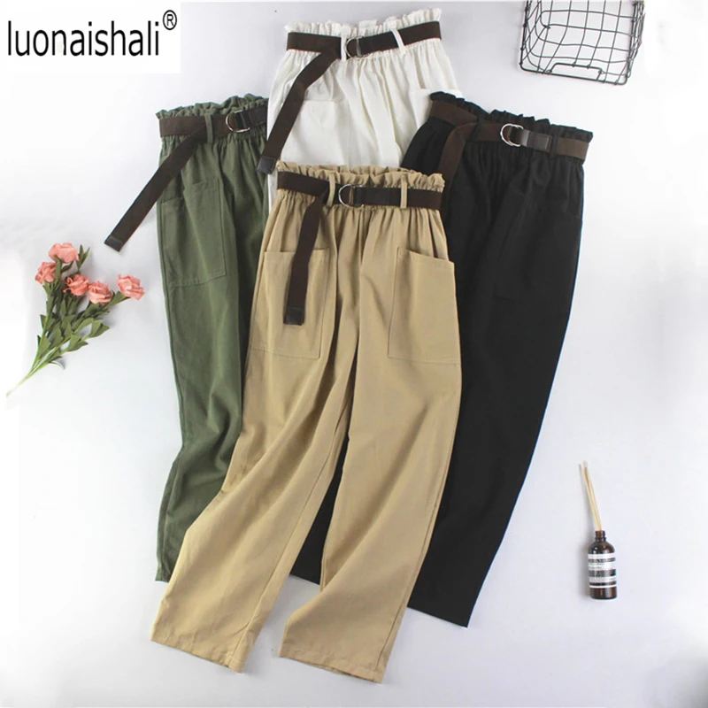 

All match Straight Cargo Pants Women 2019 Clothes Street Casual Sweatpants Ladies Solid 4 Color Trousers women's pants with belt