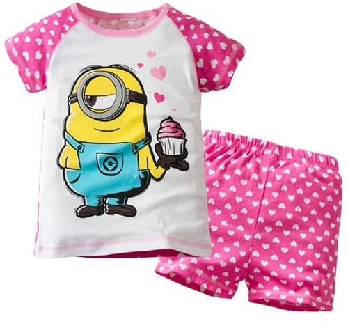 Новая дизайнерская детская одежда из хлопка с героями мультфильмов пижамы с короткими рукавами для малышей Детские пижамы комплект одежды для сна для мальчиков и девочек - Цвет: at the pictures