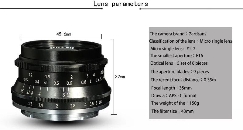 7artisans 35mm F1.2 APS-C Manual Fixed Lens For E Mount Canon EOS-M Mount Fuji FX Mount Hot Sale Free Shipping