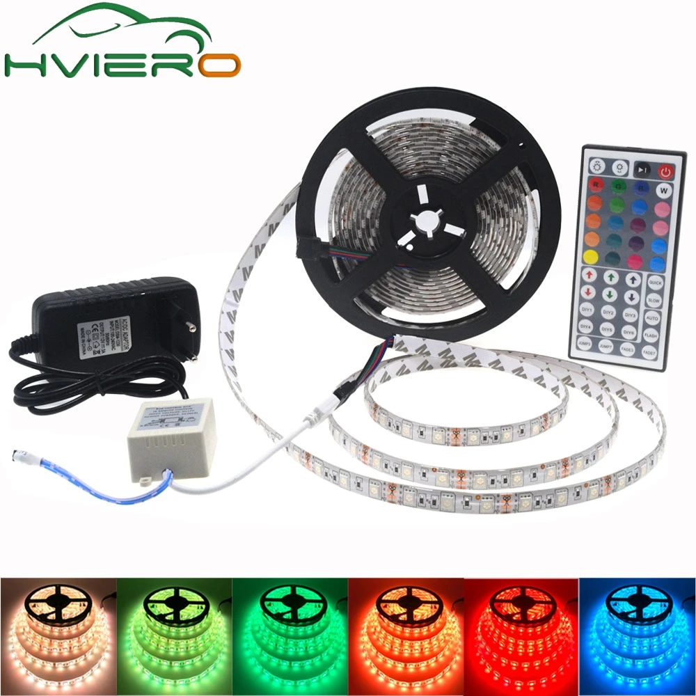 

5m/lot 5050 SMD LED Strip DC 12V Waterproof/Non waterproof 60LEDs/m Flexible RGB Light + 3A Adapter for home decoration full set