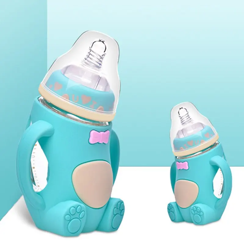 240 ML Детские Силиконовые Бутылка для комления молоком с ручкой младенческой мультфильм антифал воды кормление из бутылочки Кубок Стекло
