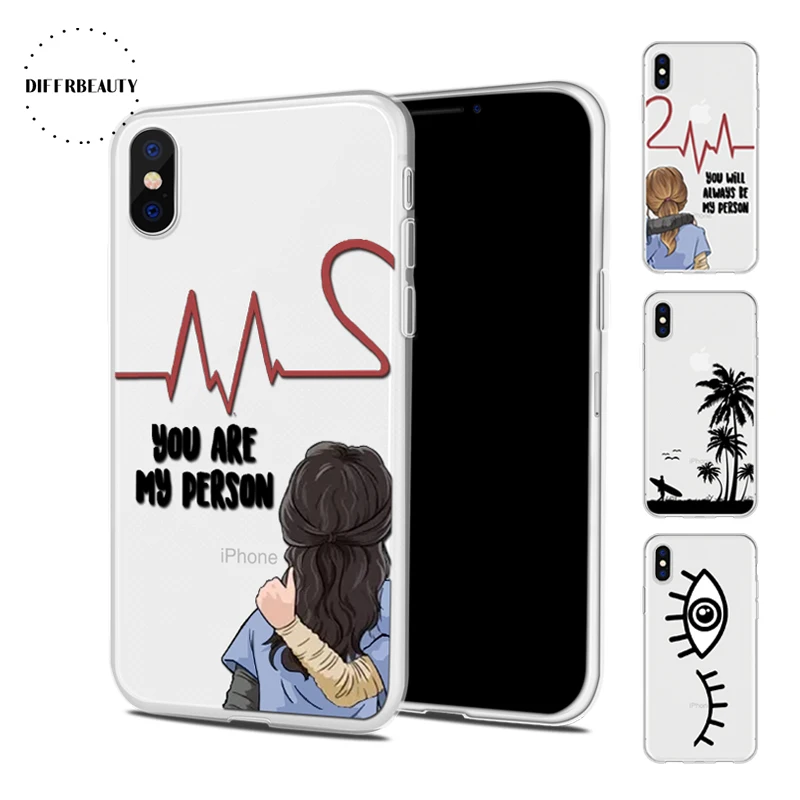 

Phone Cases For iPhone X 8 7 6 Plus DIFFRBEAUTY Summer Coconut Tree Pattern Eyes Girlfriends Transparent Silicone Soft TPU Coque