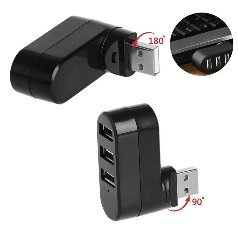 Mini 3 Port USB 2.0 Rotate Splitter Adapter Hub PC Lap Expansion Schwarz For Notebook/Tablet Computer PC Peripherals