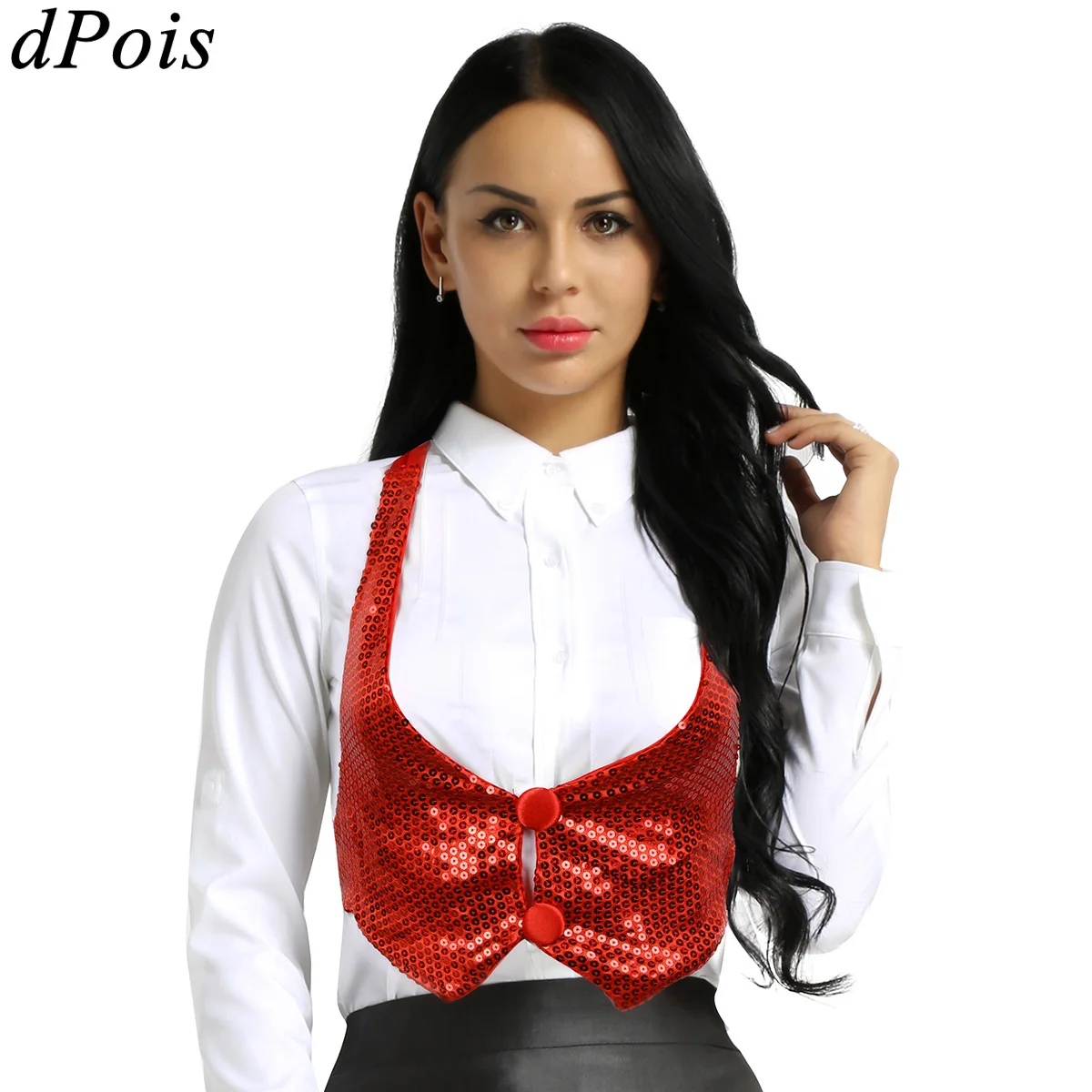 

Women Spring Vest Slim Suit Lady Girls Shiny Sequins Backless Vest Backless Halter Small Vest Waistcoat Jazz Dance Tank Top
