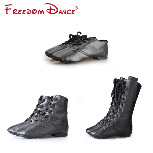 FreedomDance Dancesport Shoes PU Leather Jazz Dance Shoes Lace Up Boots Yoga Shoes Fitness Sneakers Optional Height Adult Unisex