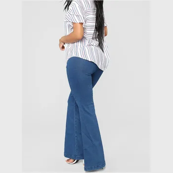 

New spring hot fashion casual women's flared pants stitching high waist jeans sexy wide leg loose straight women's flare jeans
