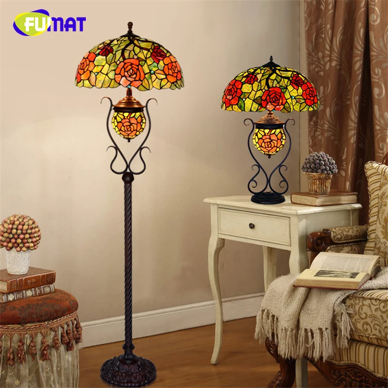 FUMAT Tiffany European Style Pastoral Flower Stained Glass shade Floor Lamp Home Decor Living Room Tiffany LED Stand Floor Light