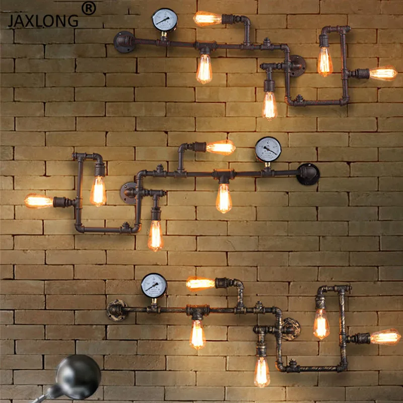 

Steam punk Loft Industrial iron rust Water pipe retro wall lamp Vintage E27 sconce lights for living room restaurant bar bedroom