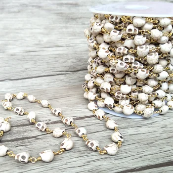 

Handcrafted Gold color jewelry Finding,howlite stone skull Beaded Chains,DIY necklace hand chain jewelry making LZ52