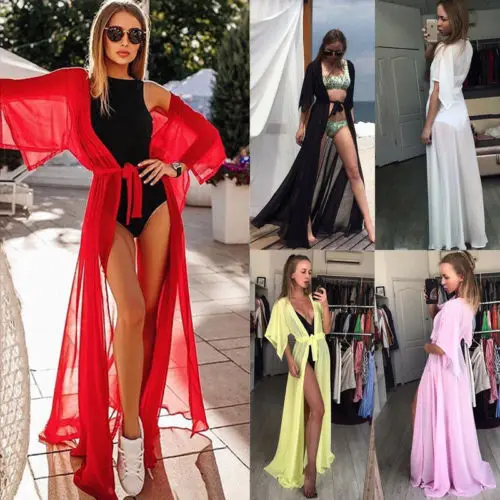 

Summer New Women Chiffon Beach Dress Pareo Crochet Cardigan Shirt Bikini Cover Up Swimwear See Through Bathing Suit