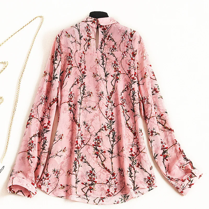 Camisa La De Flores Las Ropa Femininas Chic Pajarita Pradera Rosado Mujeres Shuchan Moda Blusas C949 Tops Estampado SxqYw1Bp