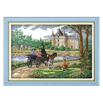 

Joy Sunday chinese crossstitch Suburban scenery DMC14CT11CTcottonfabric livingroom dininghall restaurant home hotel painting