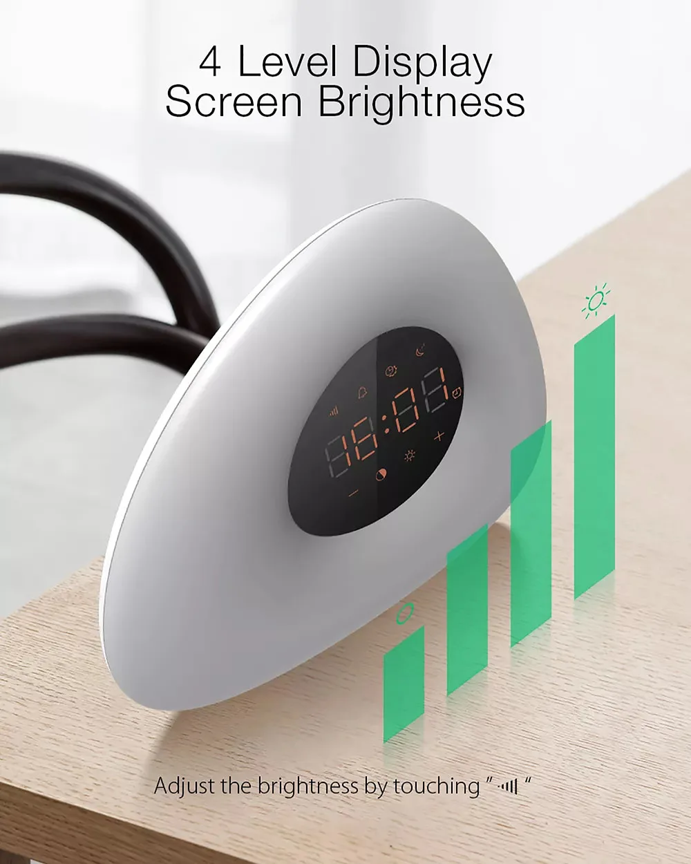 Alarm Clock Wake up Light Sunrise Sunset Simulation with 10 Nature Sounds 7 Colors Light Touch Control RGB Dimmable Night Lamp