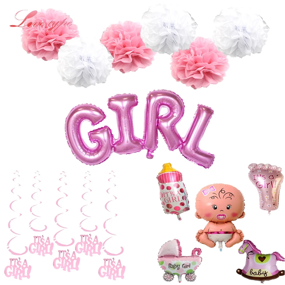 

Party Set Boy&Girl Birhtday Party Balloons Paper Pompoms Swirl Garland Birthday Party Decoration Kids/Baby Shower Party Supplies