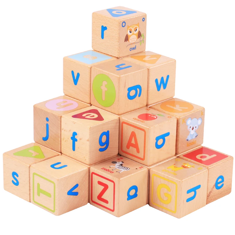 2019 New Baby Large blocks Wooden block 26pcs Learning Educational toys for children Animal words letter learn gifts for Baby