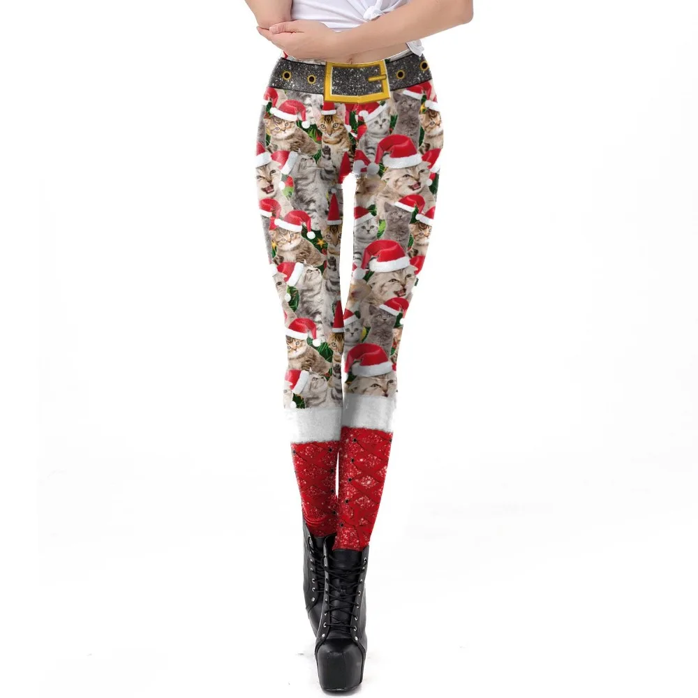 

SWEOLSO Christmas new 3D digital printing kitten print Leggings Elastic High Waist Legging Breathable Merry Christmases Pants