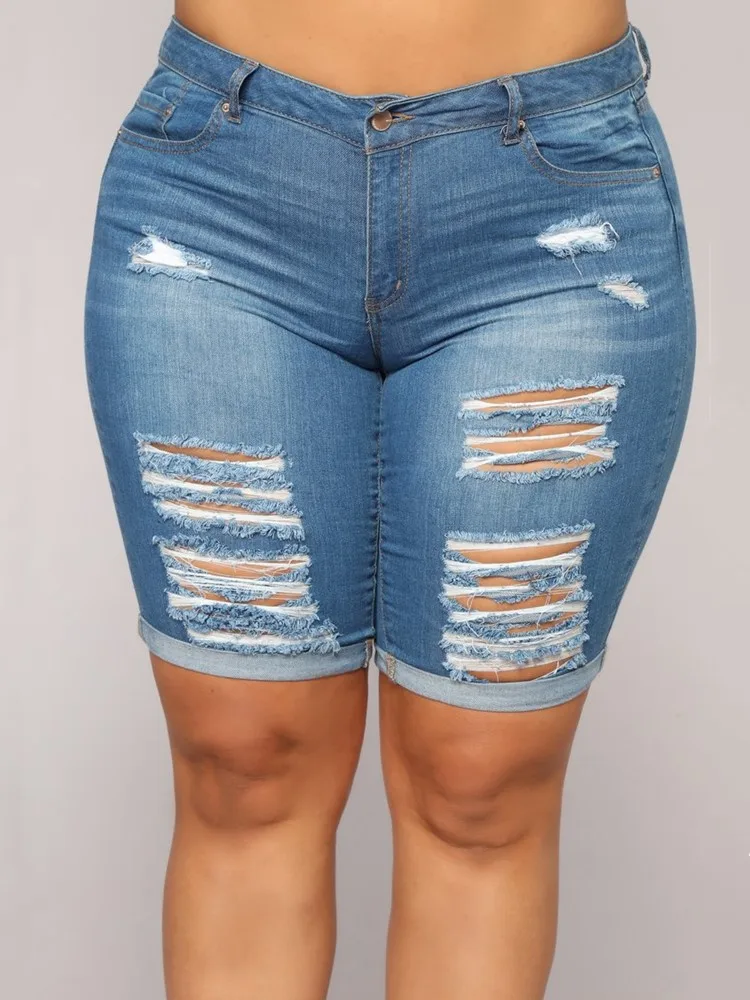 Летние горячее предложение Высокая талия повседневное джинсы большого размера отверстие шлифования старый тонкий Модные женские штаны