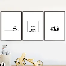 Cartoon Cute Panda Wall Art Canvas Painting Nordic Posters And Prints Black White Animals Wall Pictures For Kids Room Wall Decor cute cartoon panda style curtain buckles black white pink pair