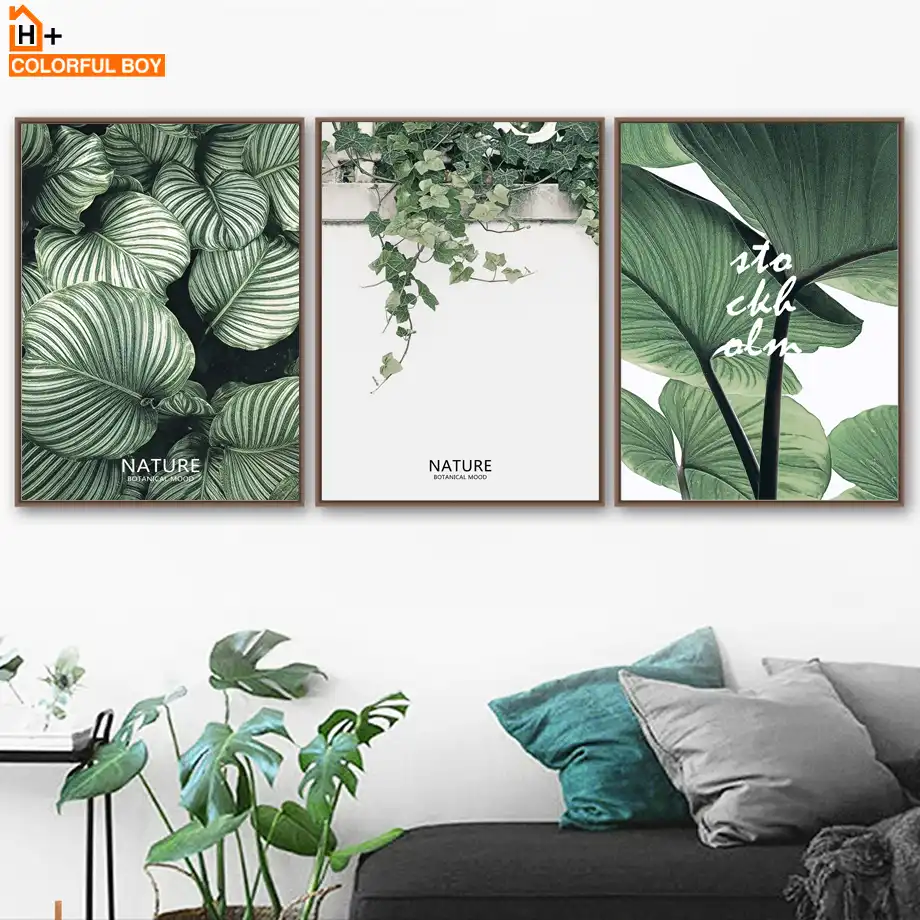 Lienzo Pintura Arte De Pared Impresion Tropical Hojas Grandes