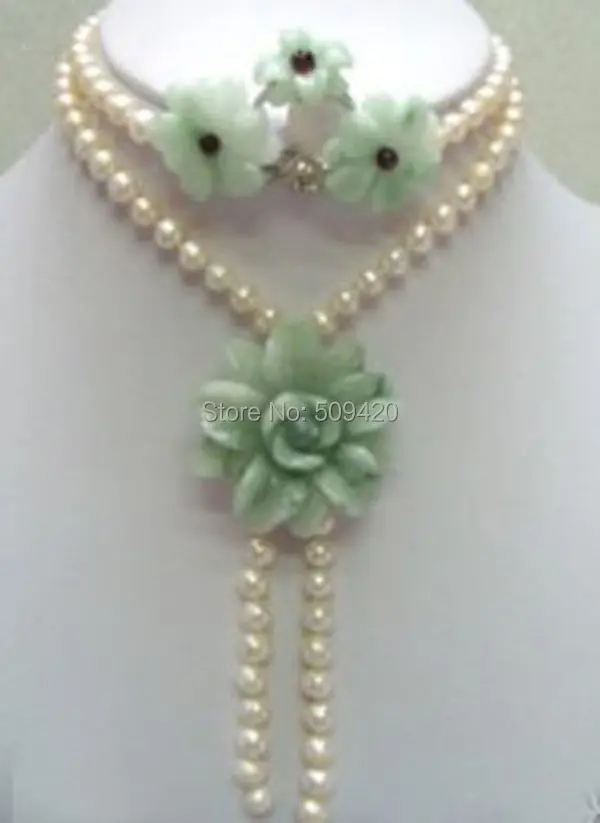 

Wholesale jewe217>>Charming freshwater pearl & jade necklace earring ring