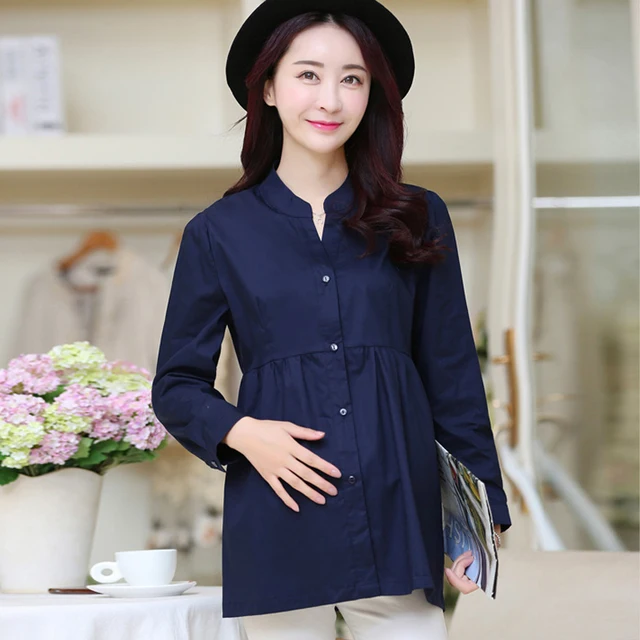 2016 Fashion White Maternity Blouse Maxi Office Work Wear Long Sleeve Shirt Clothes For Pregnant