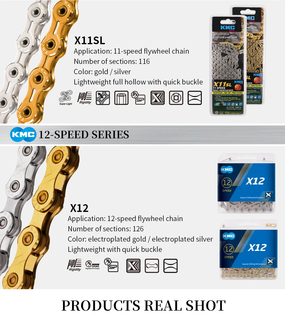KMC цепь 6 7 8 9 10 11 скорость X8 X9 X10 X11 с титановым золотом и серебром для горного велосипеда, гигантский велосипед, аксессуары для велоспорта