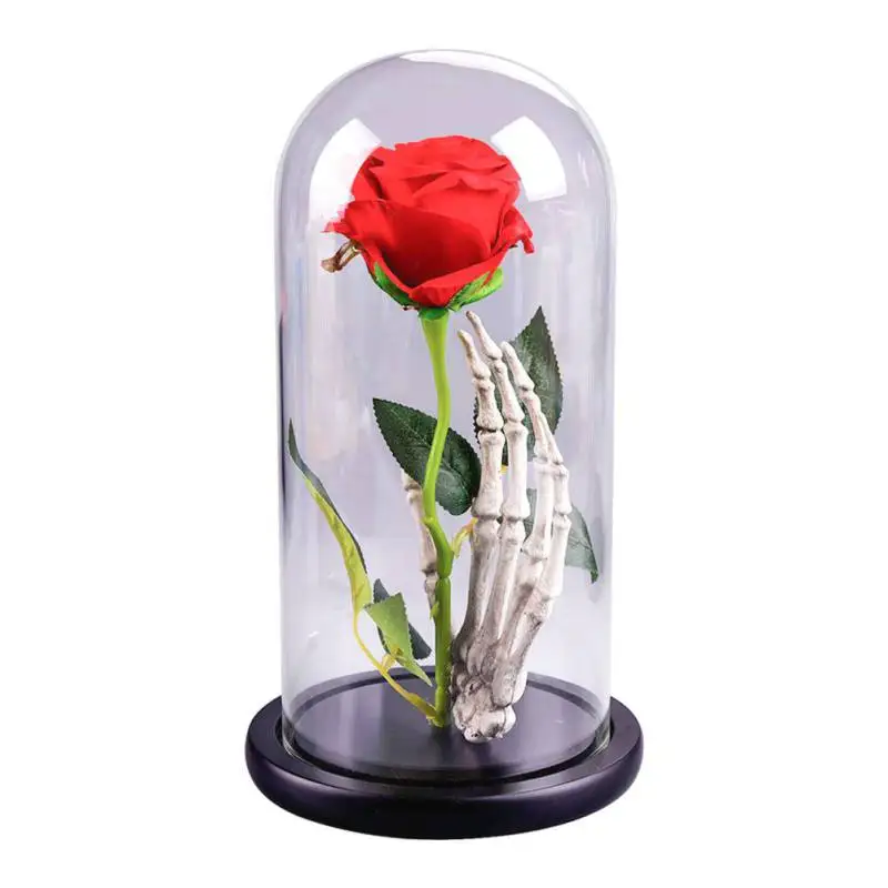 Подарок на день рождения, свадьбу, Красавица и чудовище, лепестки роз в стеклянном куполе на деревянной основе для рождества, подарки на день Святого Валентина, стекло - Цвет: A1