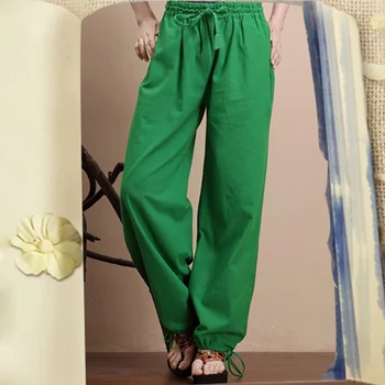

Spring Autumn Women Casual Trousers Wide Leg Cotton Linen Pants Pantalon Femme Bloomers Plus Size Knickerbocker Calcas Feminina