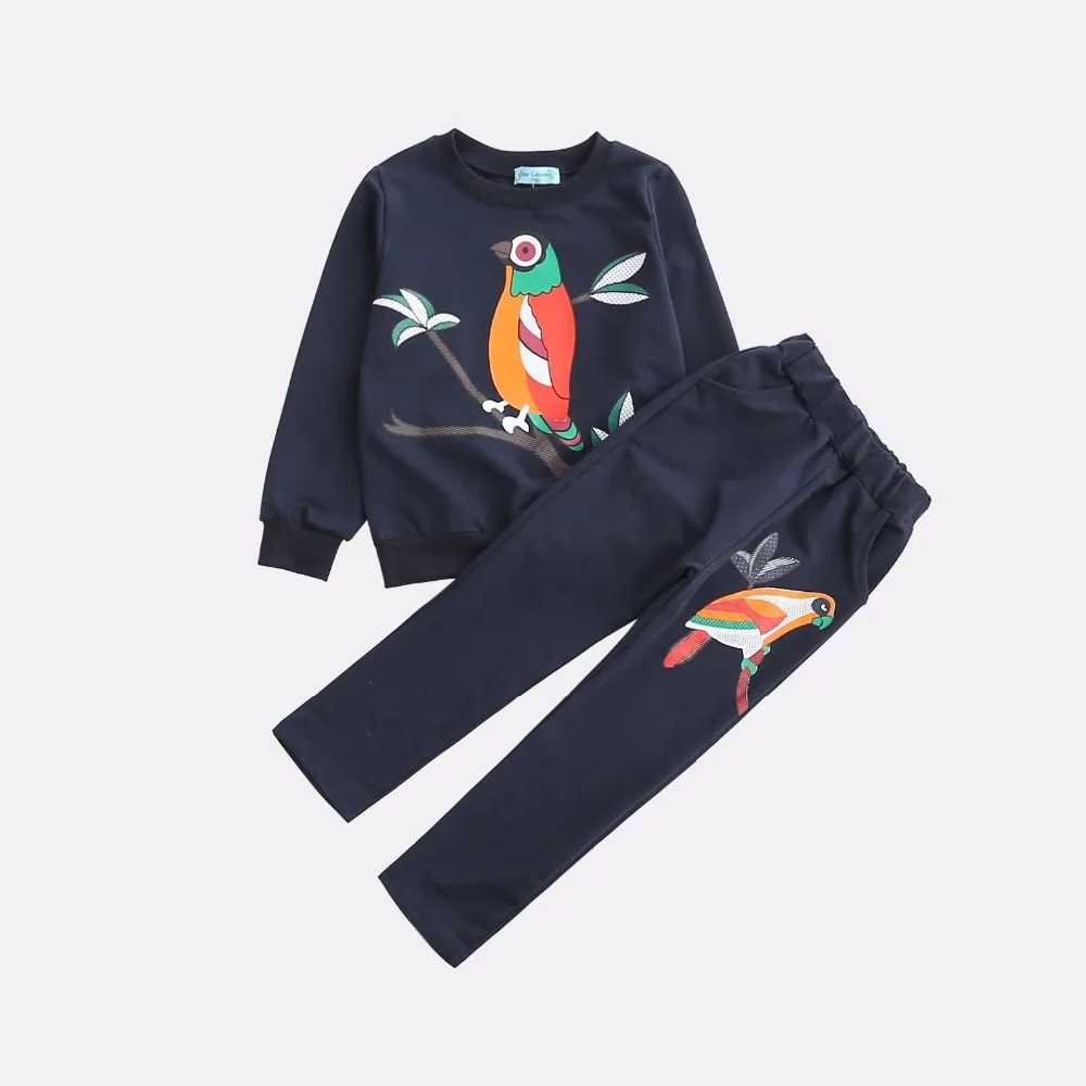 

2018 Autumn Girls casual sets Sweater and pants Children's birds pattern 2pcs Fashion sports suits kid clothing Hot sale