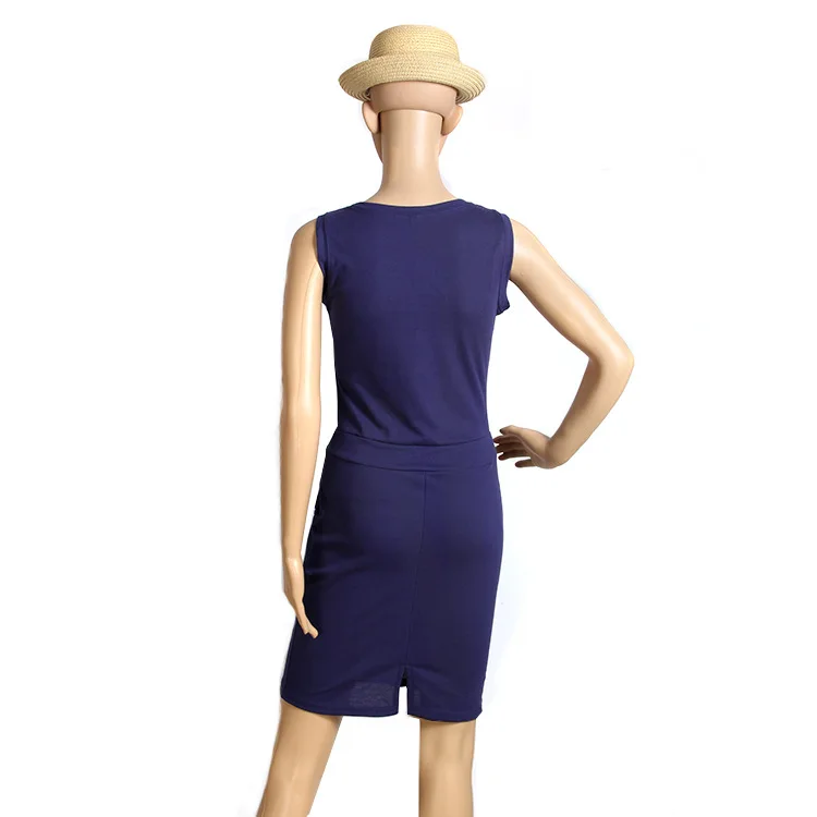Slim Solid O-neck Sleeveless Pencil Casual Dress