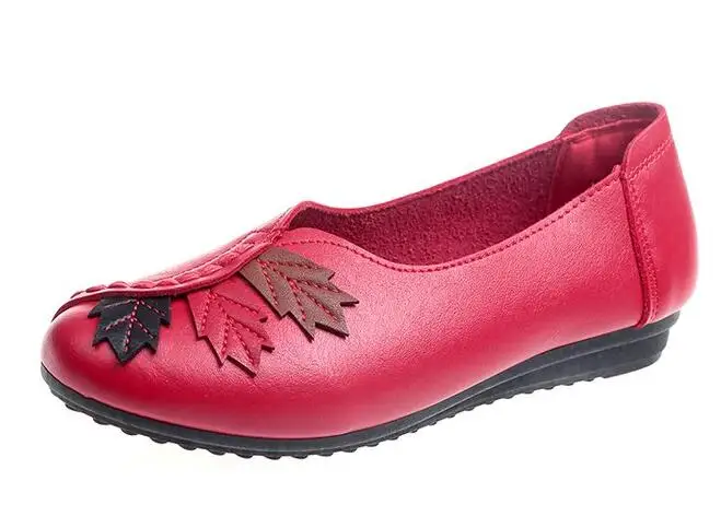 Женские балетки на плоской подошве; Лоферы без застежки; Летние мокасины; женская обувь из натуральной кожи; повседневная женская обувь красного цвета; Zapatos De Mujer - Цвет: Red Flats