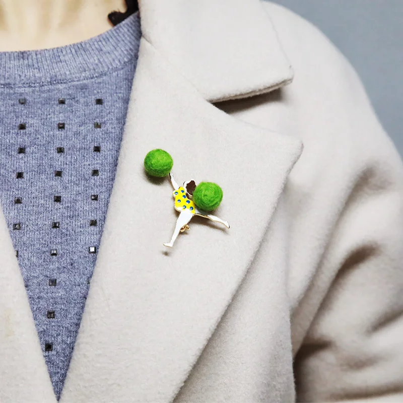 Blucome Creative Handmade Brooch Wool Felt Ball Gymnast Enamel Jewelry For Girl Clothing Scarf Backpack Skirt Fashion Decoration