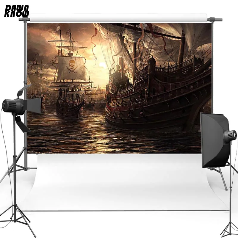 

DAWNKNOW Cartoon Vinyl Photography Background For Kids Pirate Polyester Backdrops For Children Photo Studio Props G078