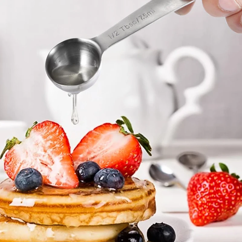 6Pcs Kitchen Measuring Spoon Set Stainless Steel Tablespoon Baking Cooking Scale Measuring Tools Spice Sugar Coffee Tea Scoop (6)