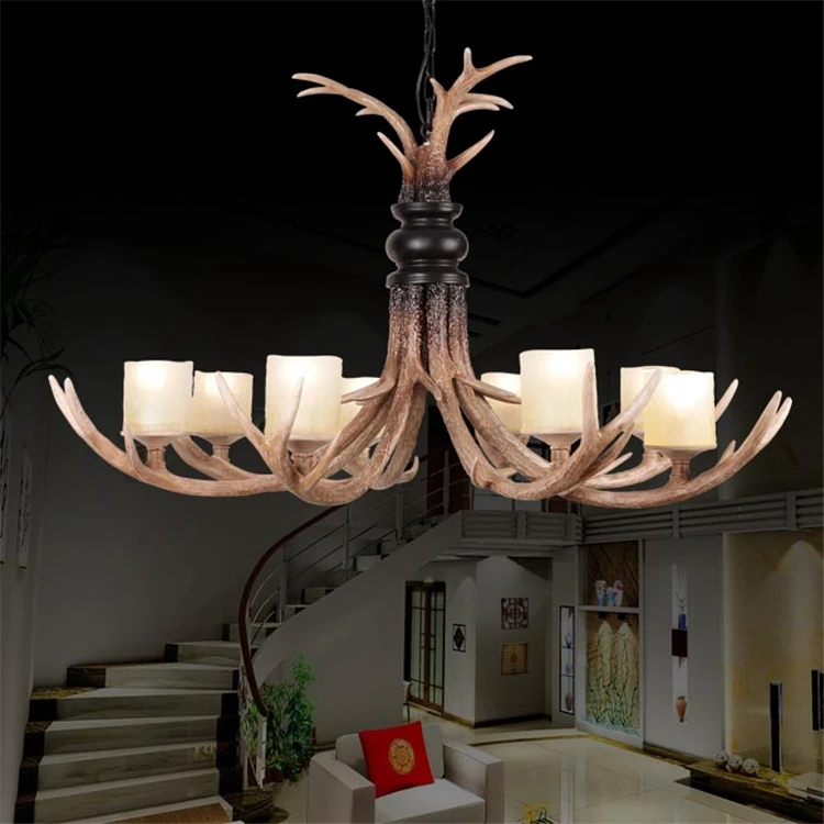

European Style American Pastoral Vintage Chandelier Resin Antler Lamp 8 Pcs lights Restaurant Hotel Bar Lighting