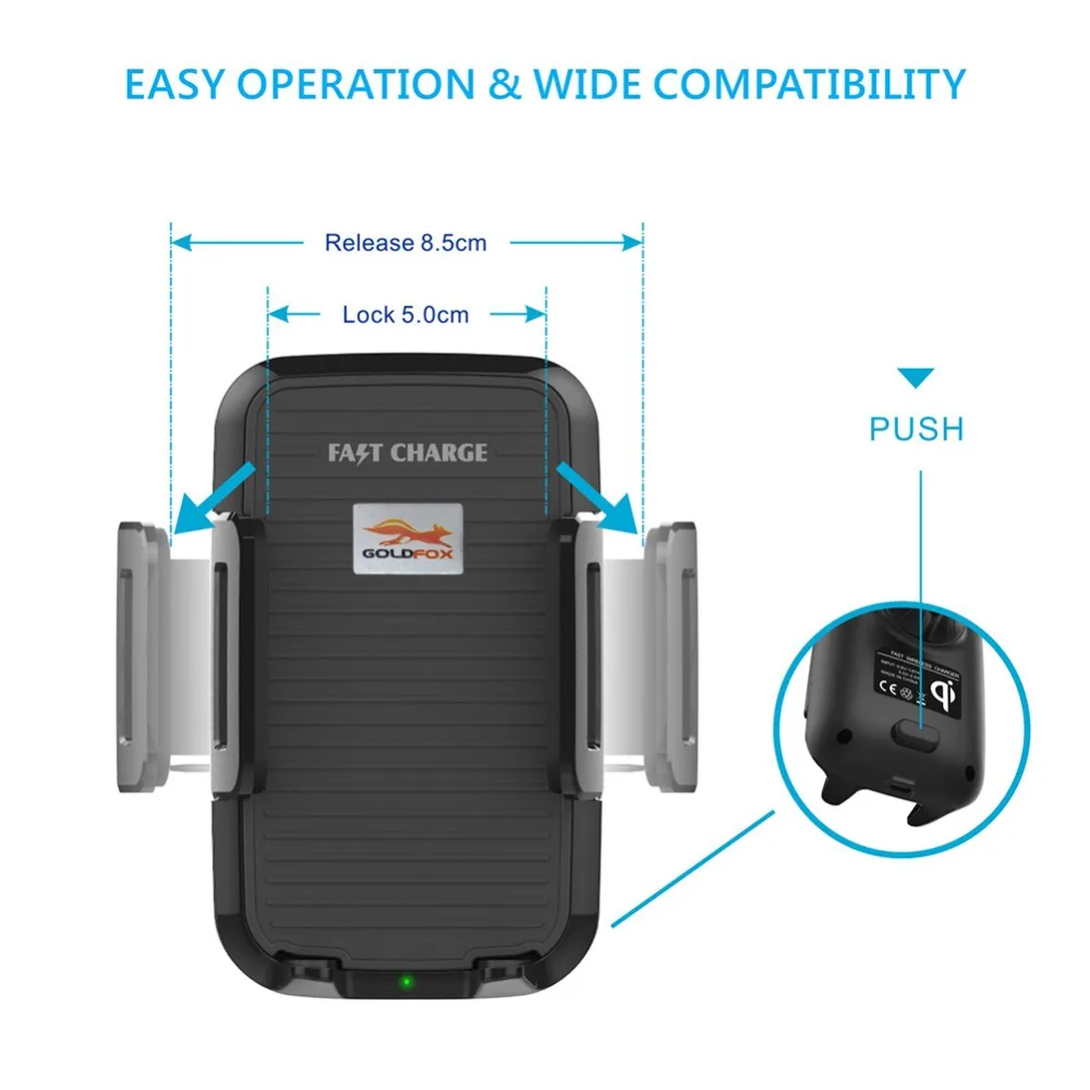 Компактный держатель для автомобиля крепление Qi Беспроводное зарядное устройство для iPhone X XR 8 Plus Быстрая зарядка беспроводной зарядный коврик Автомобильный держатель Подставка для samsung S8