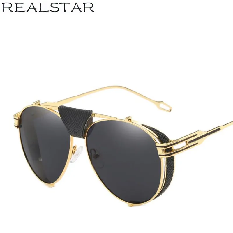 

REALSTAR 2018 Luxury Metal Steampunk Sunglasses Men Women Brand Designer Glasses Fashion Vintage Leather Eyewear Oculos S471